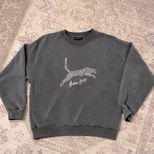 Anine bing washed black leopard sweatshirt